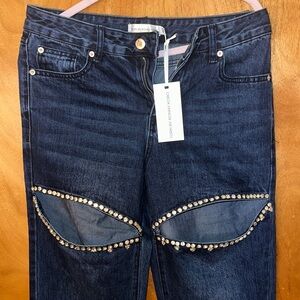Torn by Ronny Kobo Dark Blue Crystal-Trim Skinny Jeans